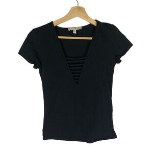 Express Black Cut Out V-Neck Short Sleeve T-Shirt XS
